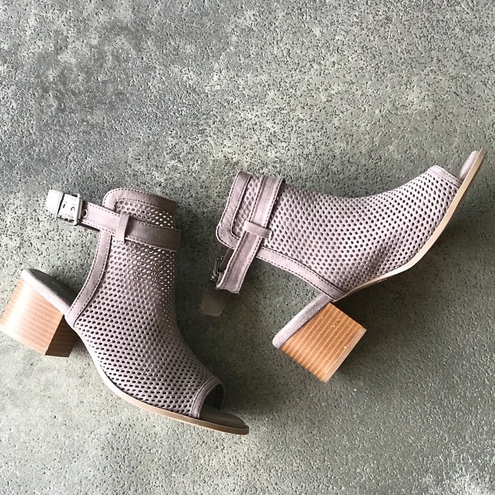 Qupid Doria Taupe Perforated Heeled Mule - Picture 2 of 8